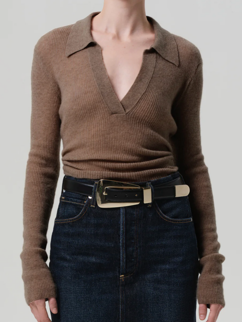 SIMONE POLO SWEATER IN MUSHROOM