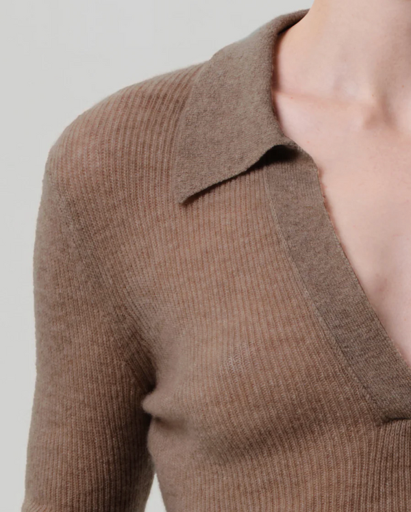 SIMONE POLO SWEATER IN MUSHROOM