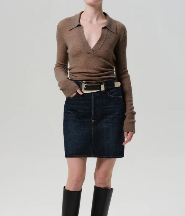 SIMONE POLO SWEATER IN MUSHROOM