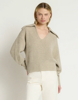 ASHTON COLLARED PULLOVER IN MOONBEAM