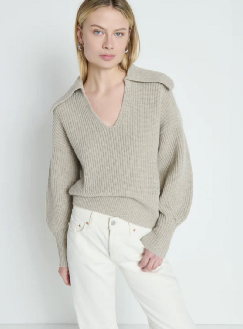 ASHTON COLLARED PULLOVER IN MOONBEAM