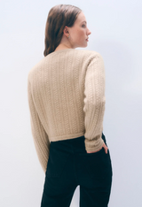 CASHMERE LUXE CABLE CARDIGAN IN TAUPE HEATHER