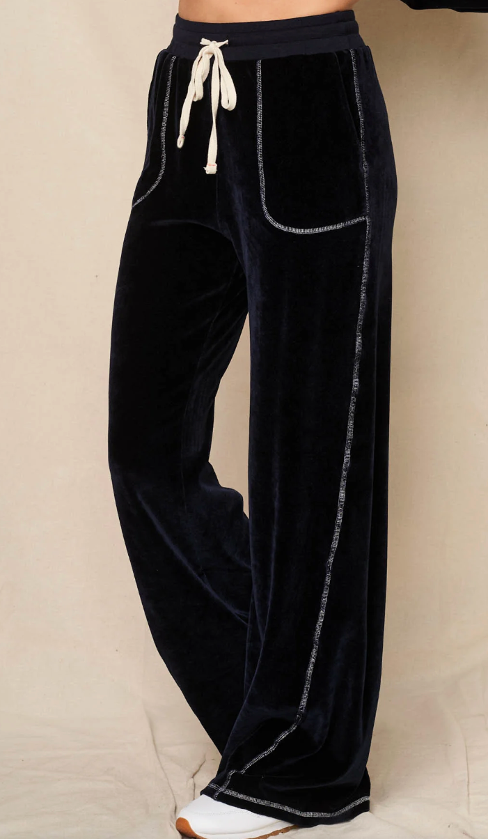 VELOUR LOUNGE PANT IN NAVY
