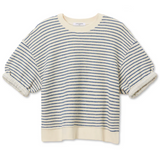 REBECCA - FRENCH TERRY STRIPE 3/4 PUFF SLEEVE SWEATSHIRT IN GREEN STRIPE