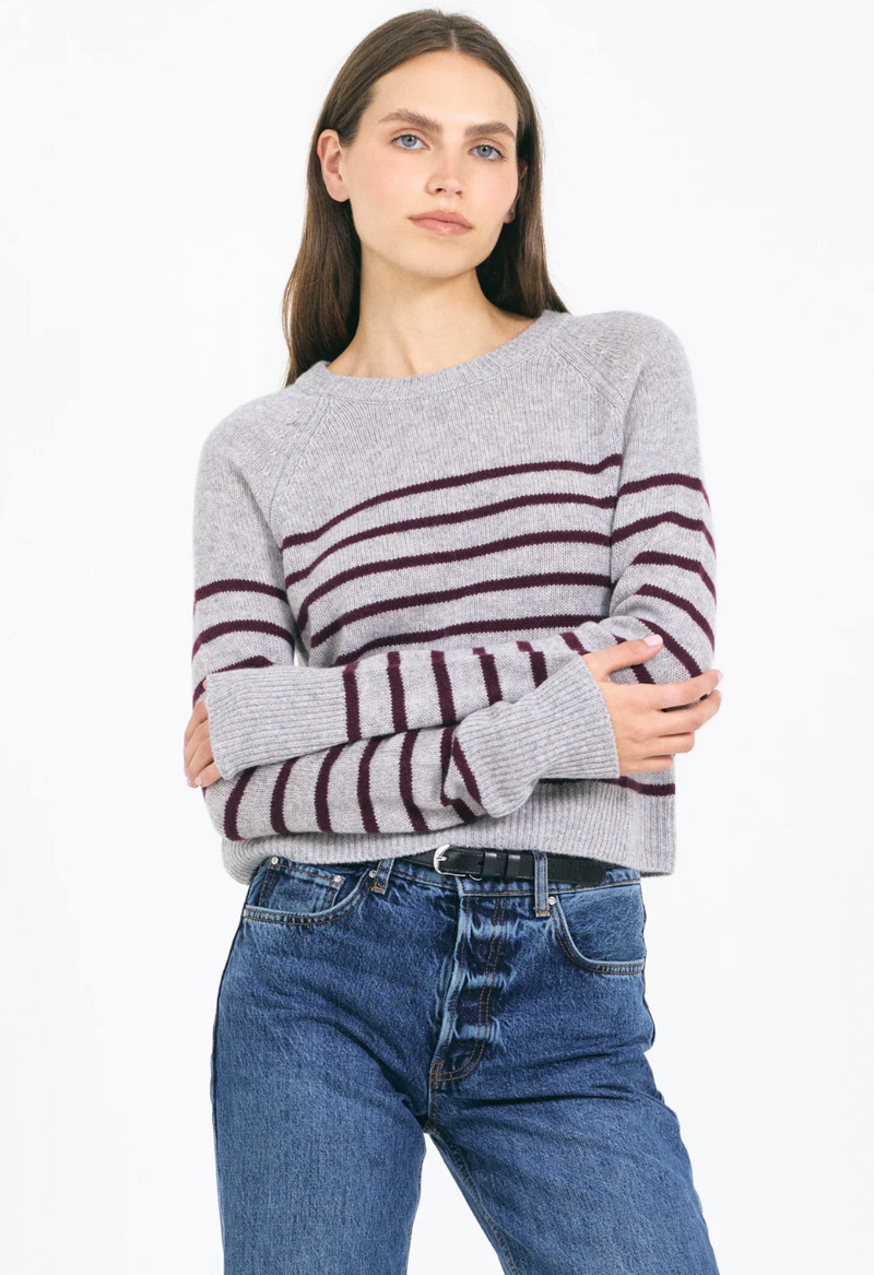 Blakely Cashmere Crewneck in Heather Grey Combo