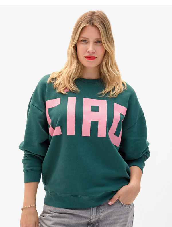 Oversized Sweatshirt - Grand Block Ciao in Deep Pine