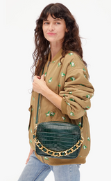 Shortie Strap - Grosgrain Curb Chain in Evergreen