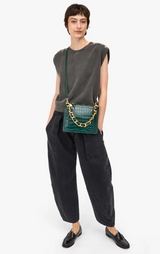 Shortie Strap - Grosgrain Curb Chain in Evergreen