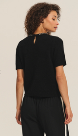 BRIANA JEWELED TEE IN BLACK