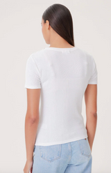 COTTON RIB S/S TEE W/ BUTTONS IN WHITE