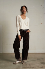 FIONA RECYCLED COTTON LS VNECK IN SUGAR