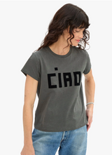 CLASSIC TEE - FLOCKED BLOCK CIAO IN FADED BLACK