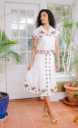 BERRI MIDI SKIRT IN MAY MORRIS EMBROIDERY