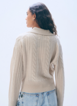 CASHMERE CABLE LONGSLEEVE POLO IN NATURAL HEATHER