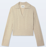 CASHMERE CABLE LONGSLEEVE POLO IN NATURAL HEATHER
