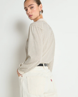 CECILIA COLLARED TOP IN ESPRESSO PINSTRIPE