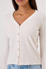 VELOUR V CARDI BELL SLV IN WHITE SAND