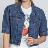CROP JEAN JACKET IN MEDIUM INDIGO