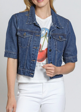 CROP JEAN JACKET IN MEDIUM INDIGO