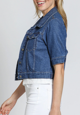 CROP JEAN JACKET IN MEDIUM INDIGO