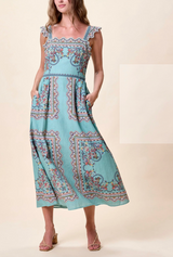 VERONIQUE ANKLE DRESS IN BLEURA PRINT