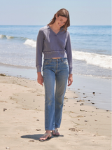 ACID WASH JOHNNY COLLAR SWEATER IN VINTAGE NAVY