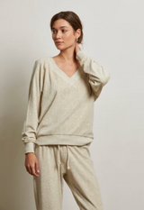 SINEAD RELAXED FRENCH TERRY VNECK SWEATSHIRT IN WHITE
