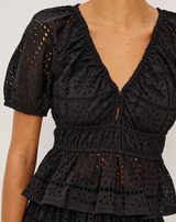 ARGENTA TOP IN BLACK GRID EMBROIDERY