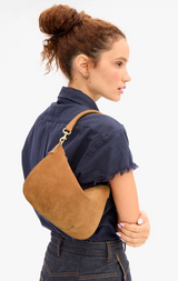 Petit Moyen Messenger - Suede w/ Whipstitch in Caramel