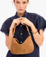 Petit Moyen Messenger - Suede w/ Whipstitch in Caramel