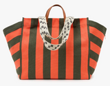 La Cote Tote - Canvas Stripe in Army/Bright Poppy