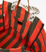 La Cote Tote - Canvas Stripe in Army/Bright Poppy