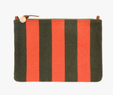 Flat Clutch w/ Tabs - Canvas Stripe in Army/Bright Poppy