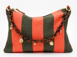 Flat Clutch w/ Tabs - Canvas Stripe in Army/Bright Poppy