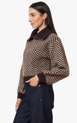 HERRINGBONE ZIP FRONT CARDIGAN