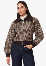 HERRINGBONE ZIP FRONT CARDIGAN