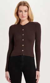 CROP CARDIGAN IN COFFEE
