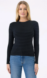 RIB STRIPE L/S TEE IN BLACK/CHAR HEATHER