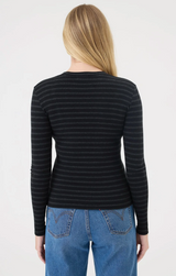 RIB STRIPE L/S TEE IN BLACK/CHAR HEATHER