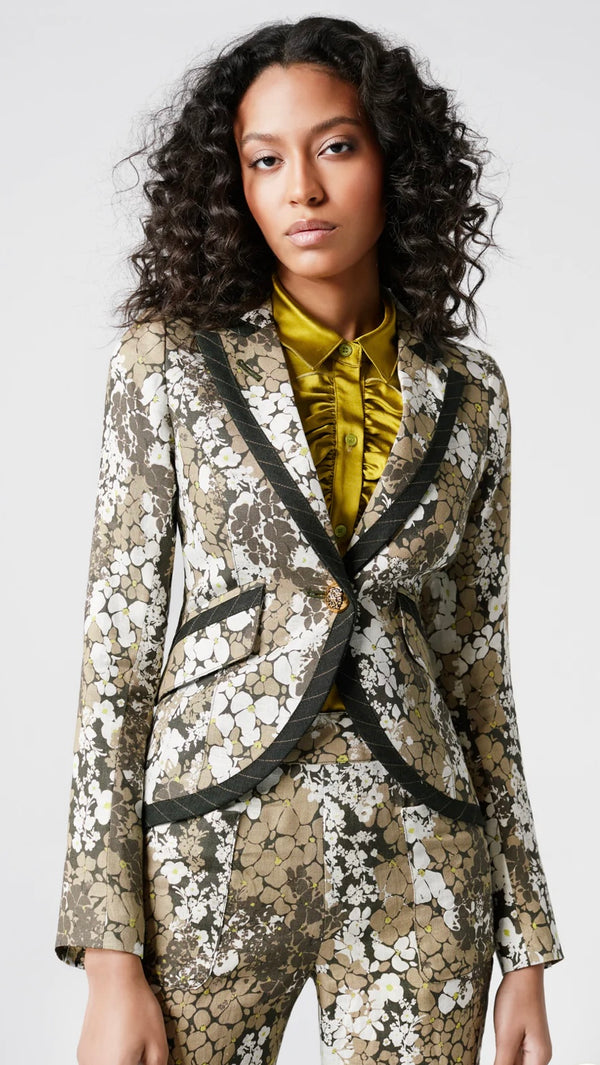 TAPED ONE BUTTON BLAZER IN ARMY FLORAL