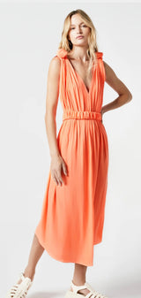 KNOT DRESS IN NEON CORAL
