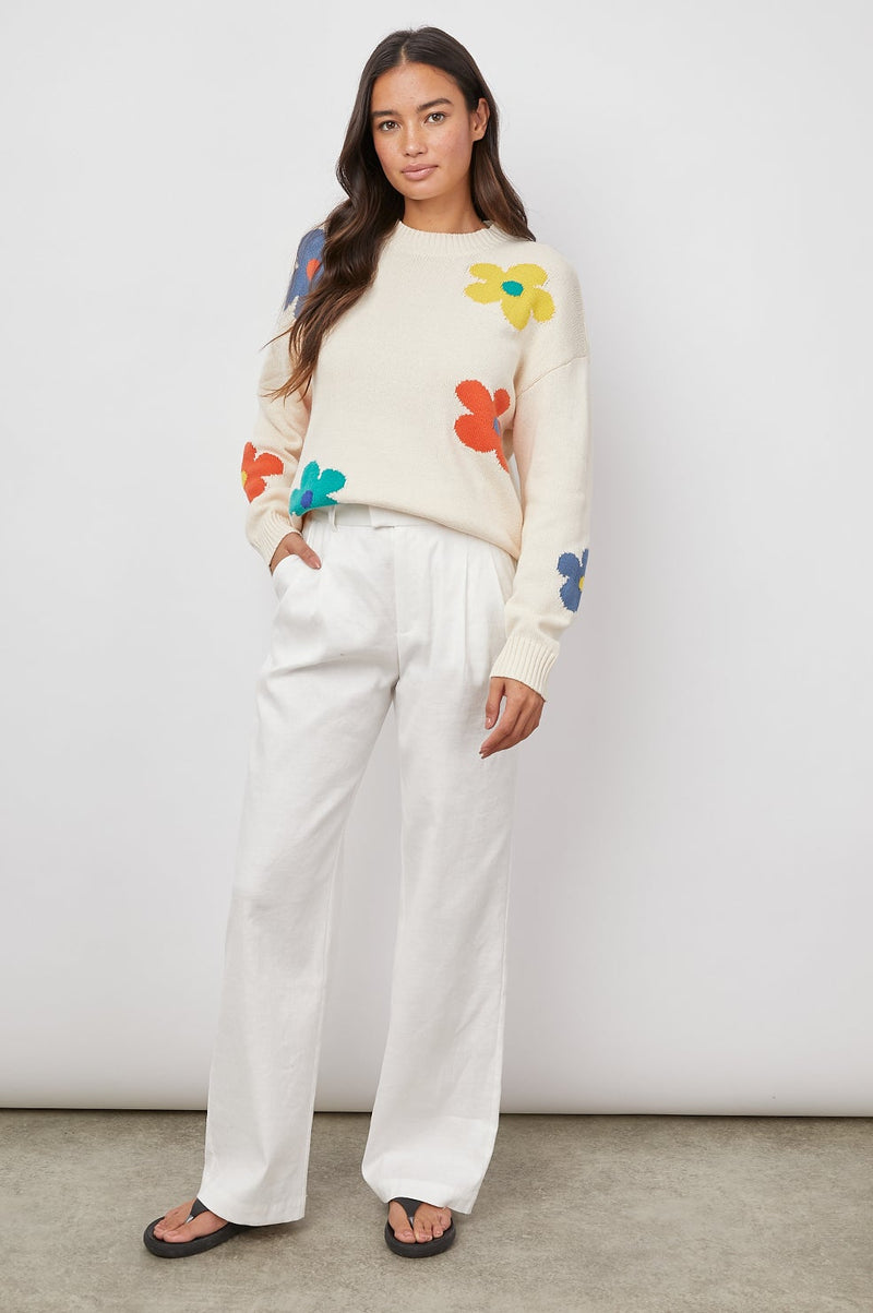 PERCI SWEATER IN IVORY DAISIES