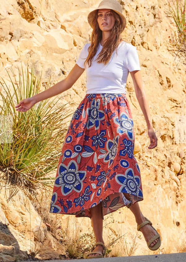 FLORAL SKIRT IN BRICK